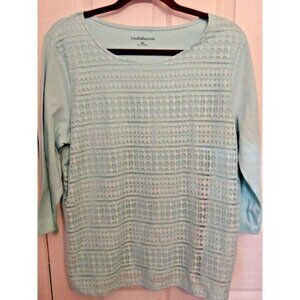 CROFT & BARROW XL AQUA LACE SHIRT 3/4 SLEEVE ROUND NECK TOP SIZE XL GREEN TEAL